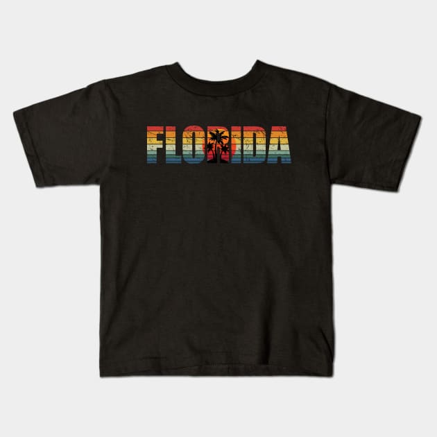 Retro Florida with Palm Trees and Sunset Kids T-Shirt by hobrath